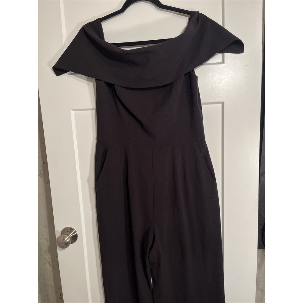 Eliza J Womens Off The Shoulder Jumpsuit Black Size 10 Wide Leg Back Zip Up